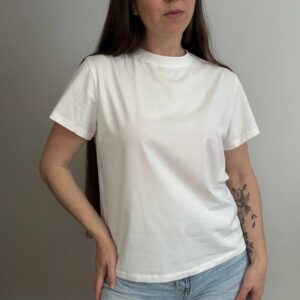 Damska koszulka Basic Premium Cotton — kremowa, bawełniana