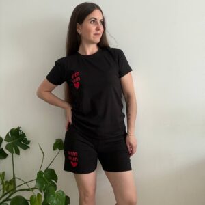 Damski komplet bawełniany T-shirt + szorty Heart Black – Turcja