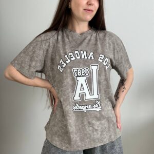 Damski T-shirt oversize Los Angeles 1989 — Styl Vintage Acid Wash (5 kolorów)