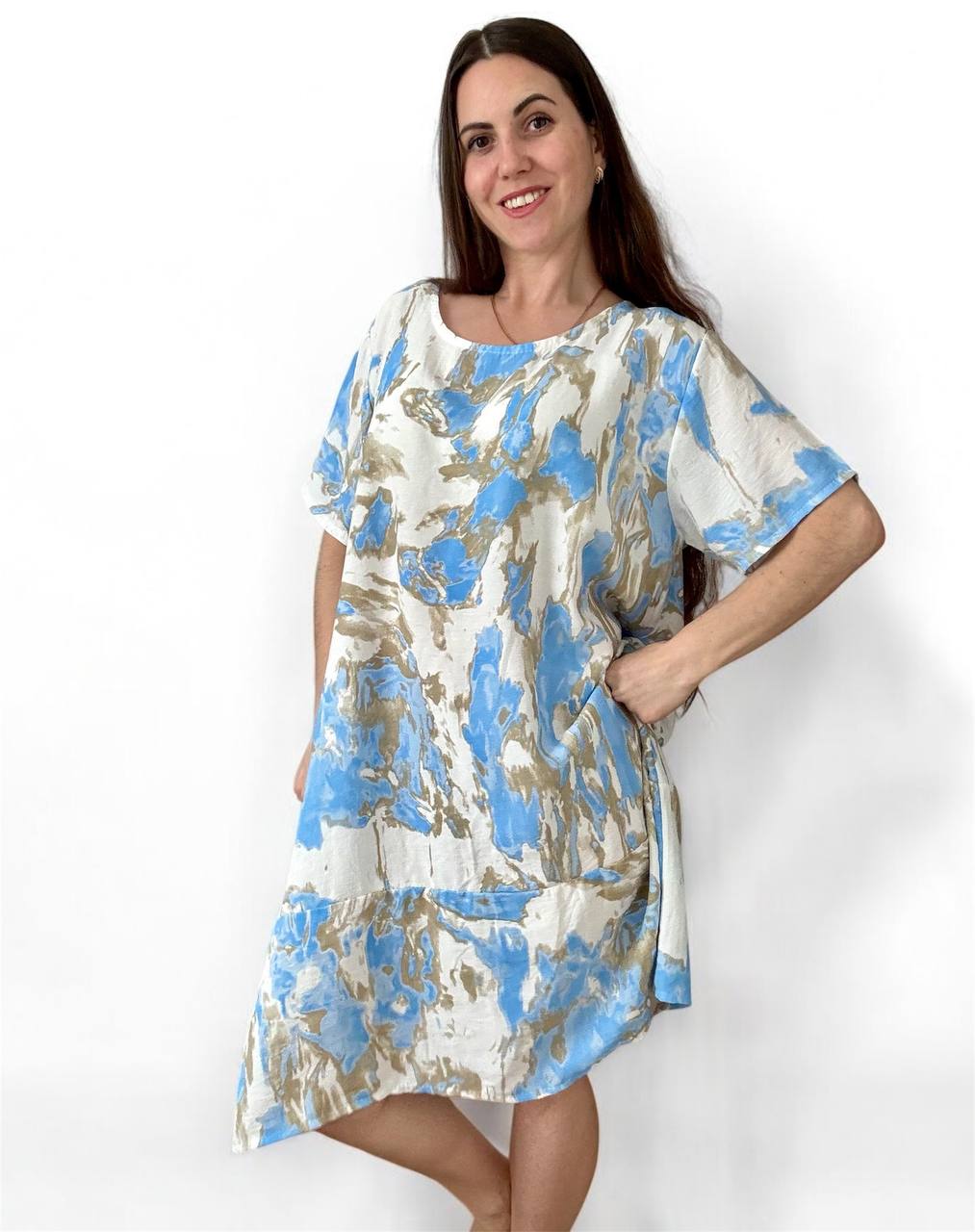 Letnia sukienka oversize z 100% wiskozy we wzory - Зображення 6